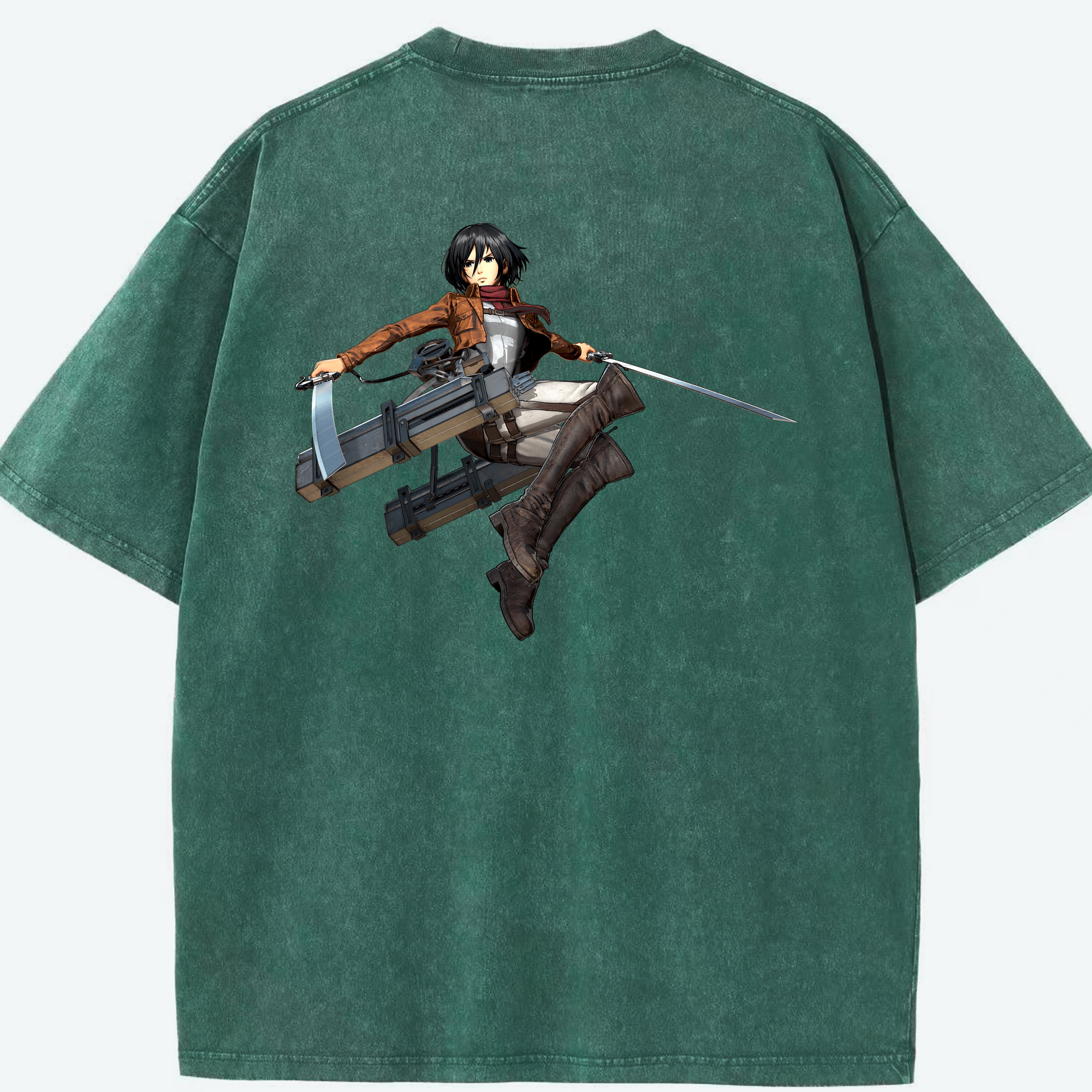 （画像用） 進撃の巨人 ミカサ·アッカーマン Attack on Titan Mikasa Ackerman 綿100% ヴィンテージ風 半袖Tシャツ（背面プリント）